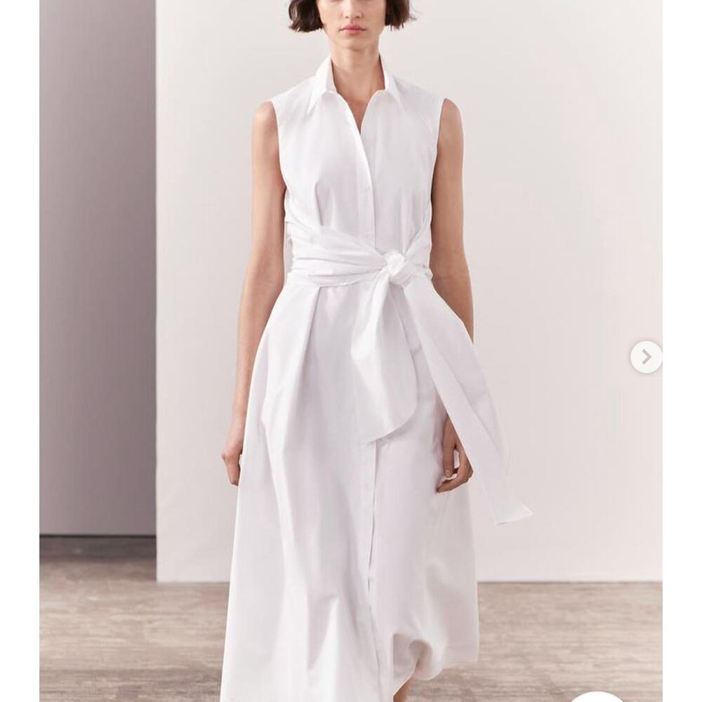 Zara Knotted Poplin Shirt Dress White Knot sz Medium M